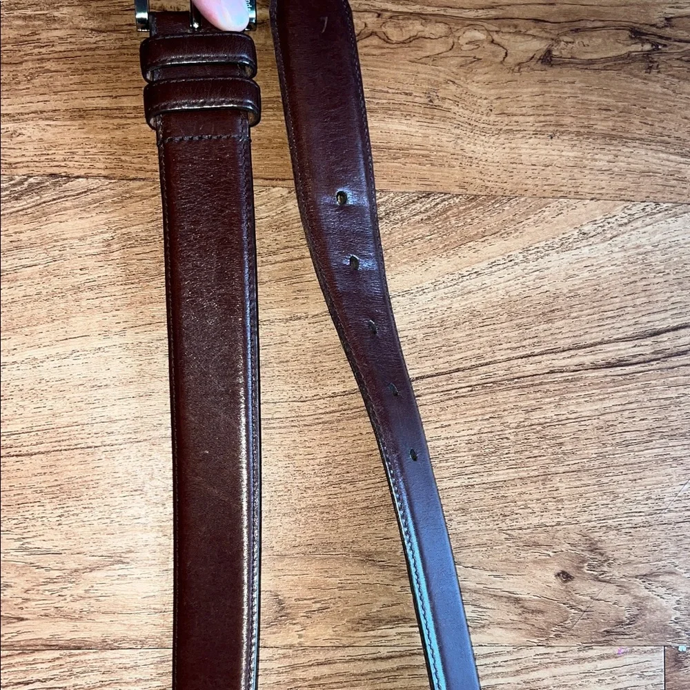 Allen Edmonds Brown Leather Dress Belt with Silver Buckle